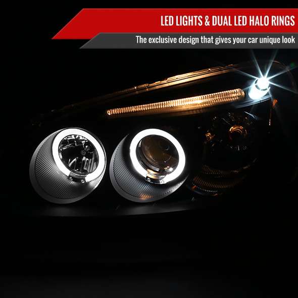 Carpartsinnovate Halo Projector Headlights With LED Strip For 2001-2003 Honda Civic - Chrome Housing, DOT/SAE