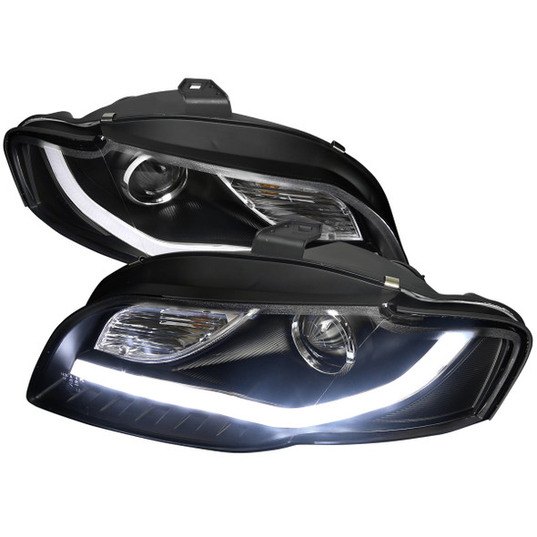 2006-2008 Audi A4 R8 Style LED Light Bar Projector Headlights (Matte Black Housing/Clear Lens)