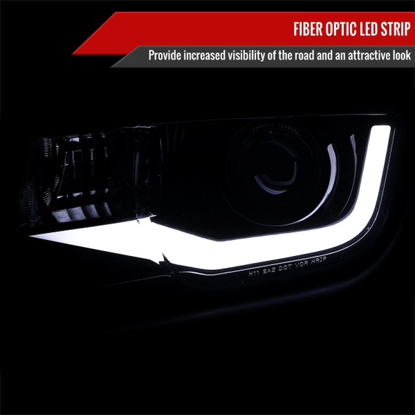 2010-2013 Chevrolet Camaro LED Bar Projector Headlights (Glossy Black Housing/Smoke Lens)