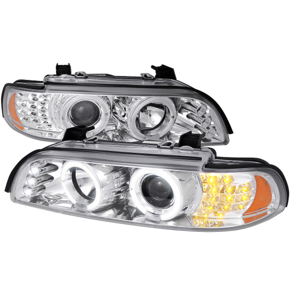 2001-2003 BMW E39 5 Series Dual Halo Projector Headlights w/ LED Turn Signal Lights (Chrome Housing/Clear Lens)