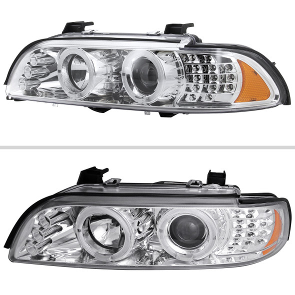 2001-2003 BMW E39 5 Series Dual Halo Projector Headlights w/ LED Turn Signal Lights (Chrome Housing/Clear Lens)