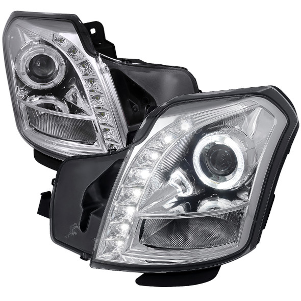 2003-2007 Cadillac CTS Halo Projector Headlights w/ SMD LED Light Strip (Chrome Housing/Clear Lens)