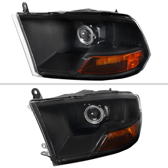 2009-2018 Dodge RAM 1500 / 2019-2021 RAM Classic / 2010-2018 RAM 2500 3500 Retro Style Projector Headlights (Matte Black Housing/Clear Lens)