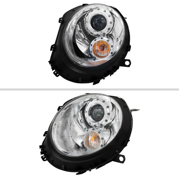 2007-2015 Mini Cooper R55 R56 R57 R58 R59 Single Halo Projector Headlights (Chrome Housing/Clear Lens)