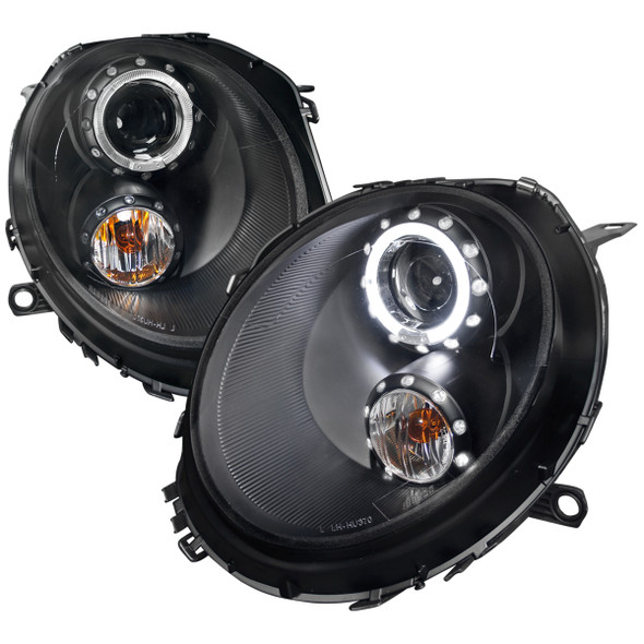 2007-2015 Mini Cooper R55 R56 R57 R58 R59 Single Halo Projector Headlights (Matte Black Housing/Clear Lens)