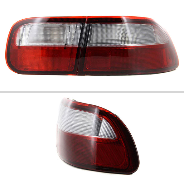 1992-1995 Honda Civic Tail Lights (Chrome Housing/Red Clear Lens)