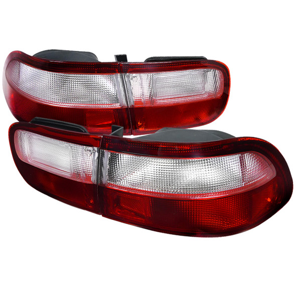 1992-1995 Honda Civic Tail Lights (Chrome Housing/Red Clear Lens)