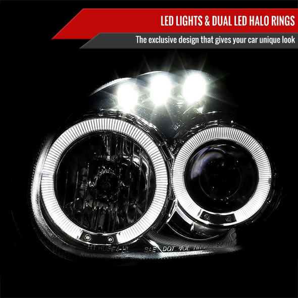 2000-2002 Dodge Plymouth Neon Dual Halo Projector Headlights (Chrome Housing/Clear Lens)