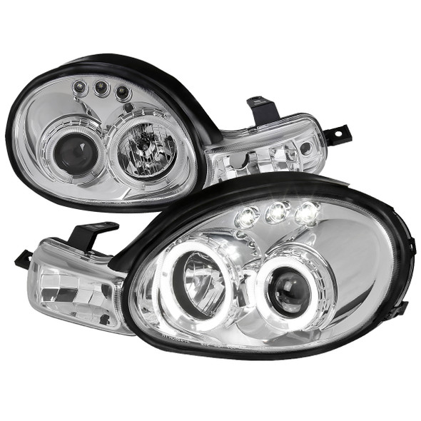 2000-2002 Dodge Plymouth Neon Dual Halo Projector Headlights (Chrome Housing/Clear Lens)