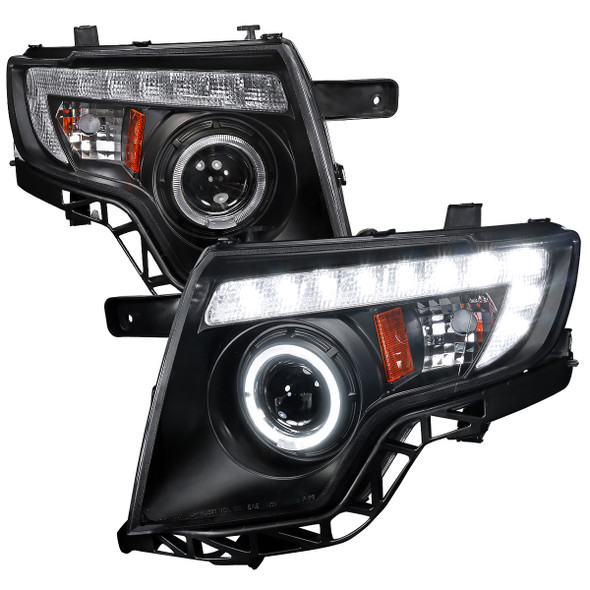 2007-2010 Ford Edge Halo Projector Headlights w/ LED Light Strip (Matte Black Housing/Clear Lens)