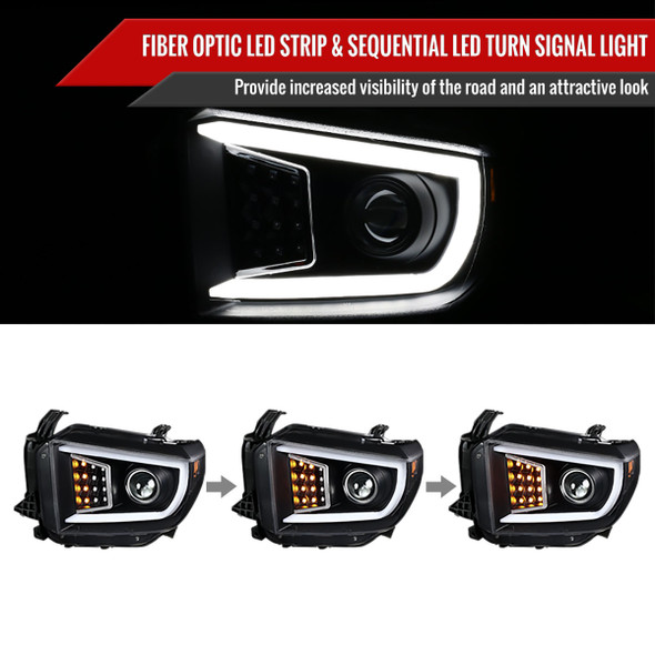 2014-2021 Toyota Tundra LED C-Bar Projector Headlights w/ Sequential Turn Signal Lights (Matte Black Housing/Clear Lens)