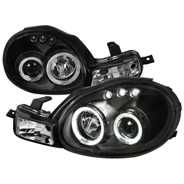 2000-2002 Dodge Plymouth Neon Dual Halo Projector Headlights (Matte Black Housing/Clear Lens)