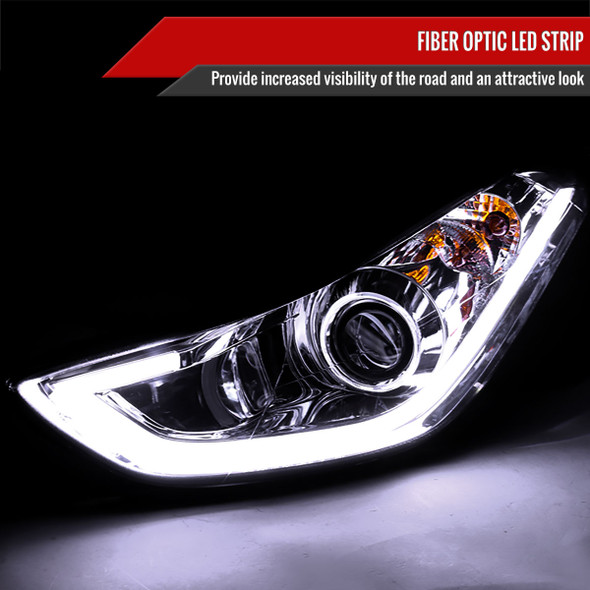 2011-2013 Hyundai Elantra LED Bar Projector Headlights (Chrome Housing/Clear Lens)