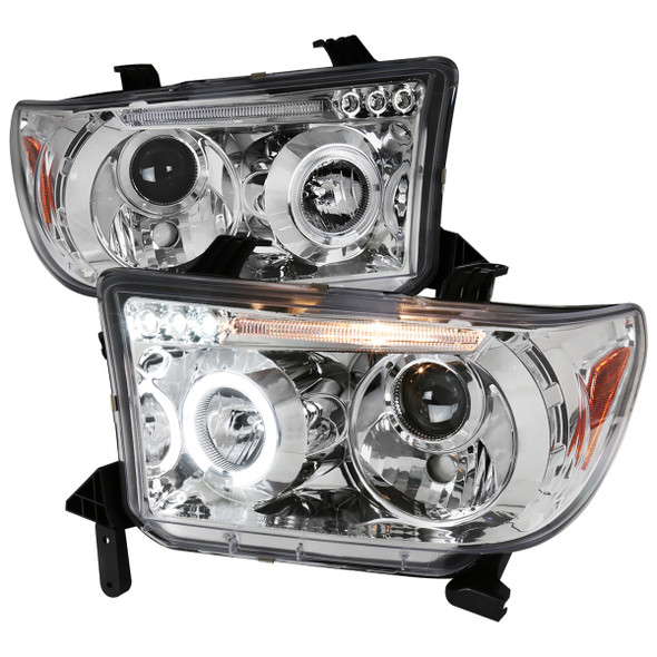 2007-2013 Toyota Tundra/ 2008-2017 Sequoia Single Halo Projector Headlights (Chrome Housing/Clear Lens)