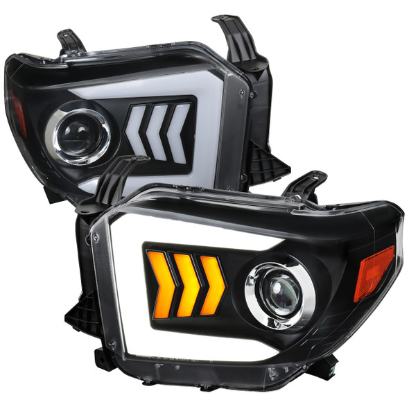 2014-2021 Toyota Tundra LED C-Bar Projector Headlights w/ Sequential Arrow Turn Signals (Matte Black Housing/Clear Lens)