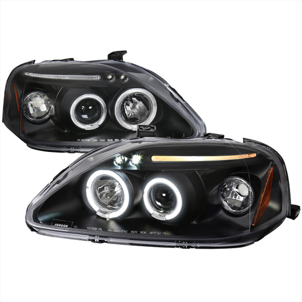 1999-2000 Honda Civic Dual Halo Projector Headlights (Matte Black Housing/Clear Lens)