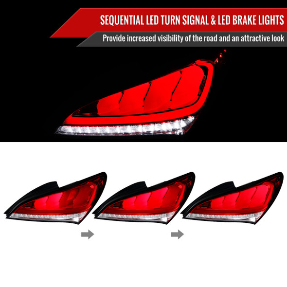 2010-2016 Hyundai Genesis Coupe Red Bar Sequential LED Tail Lights