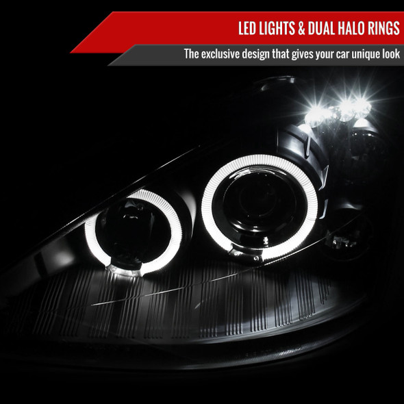 2000-2004 Ford Focus Dual Halo Projector Headlights (Matte Black Housing/Clear Lens)