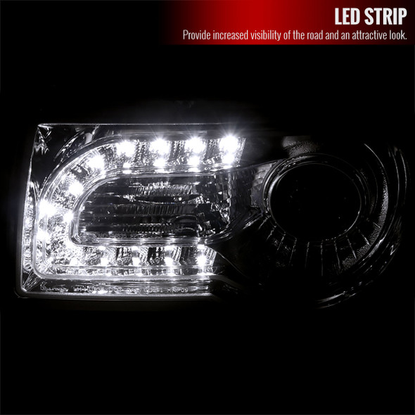 2005-2010 Chrysler 300 Projector Headlights w/ LED Light Strip (Chrome Housing/Clear Lens)