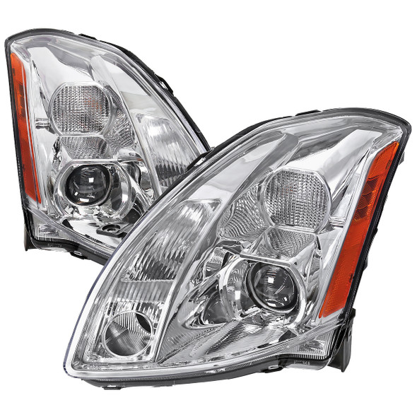 2004-2006 Nissan Maxima Projector Headlights w/ Amber Reflectors (Chrome Housing/Clear Lens)