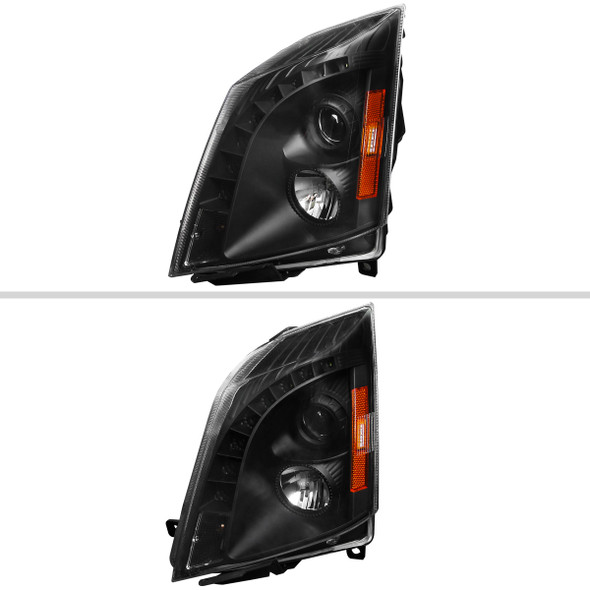 2008-2014 Cadillac CTS Projector Headlights w/ LED Light Strip (Matte Black Housing/Clear Lens)