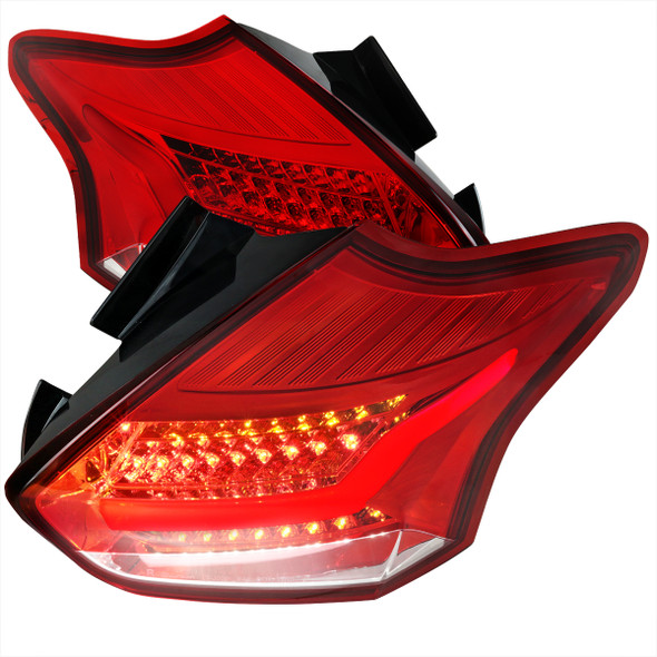 2015-2019 Ford Focus Hatchback LED Tail Lights (Chrome Housing/Red Lens)