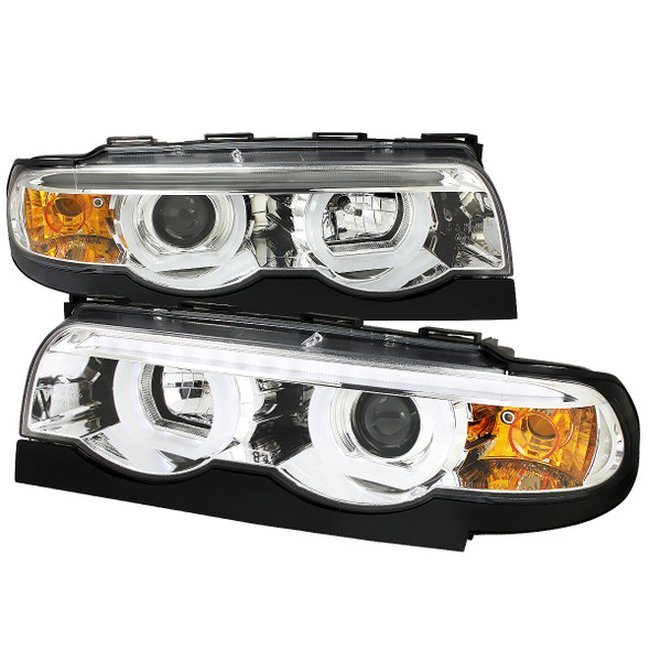 1995-2001 BMW E38 7 Series LED Bar Dual Halo Projector Headlights (Chrome Housing/Clear Lens)