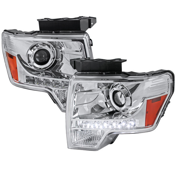 2009-2014 Ford F-150 Projector Headlights w/ LED Light Strip (Chrome Housing/Clear Lens)