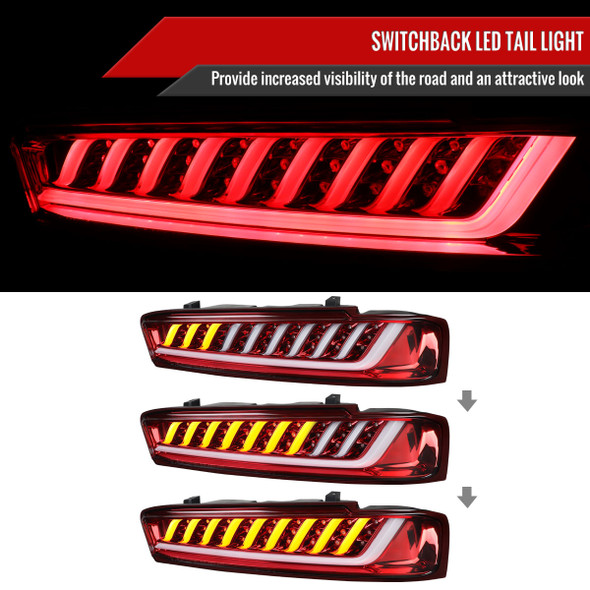 2016-2018 Chevrolet Camaro Sequential LED Tail Lights (Chrome Housing/Red Clear Lens)