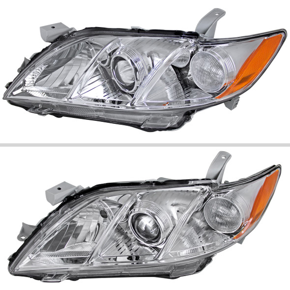 2007-2009 Toyota Camry Projector Headlights w/ Amber Reflectors (Chrome Housing/Clear Lens)