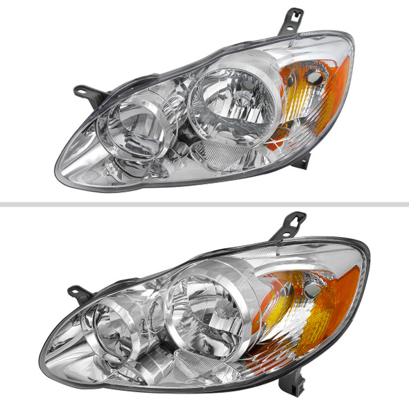 2003-2008 Toyota Corolla Factory Style Headlights (Chrome Housing/Clear Lens)