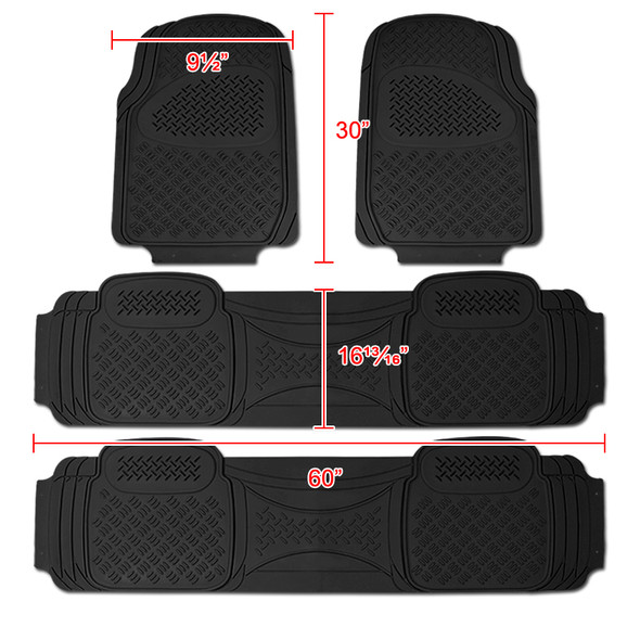 Universal PVC Rubber Non-Slip Floor Mats - 4PC (Black)