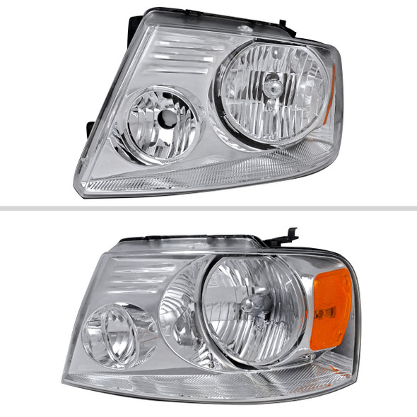 2004-2008 Ford F-150/ 2006-2008 Lincoln Mark LT Replacement Crystal Headlights w/ Amber Reflector (Chrome Housing/Clear Lens)