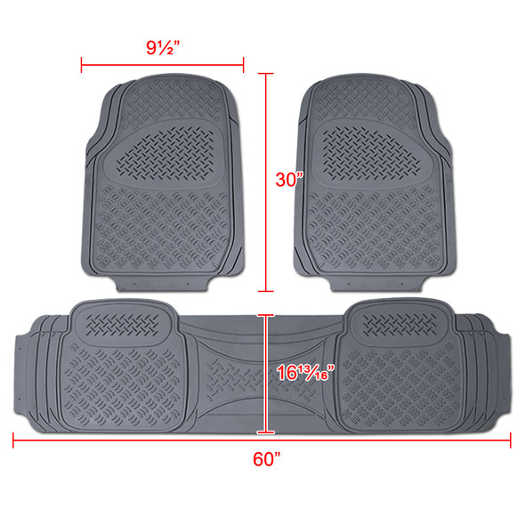 Universal PVC Rubber Floor Mats - 3PC (Gray)