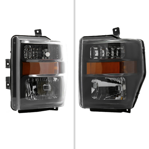 2008-2010 Ford F-250/F-350/F-450 Super Duty Factory Style Headlights w/ Amber Reflectors (Matte Black Housing/Clear Lens)