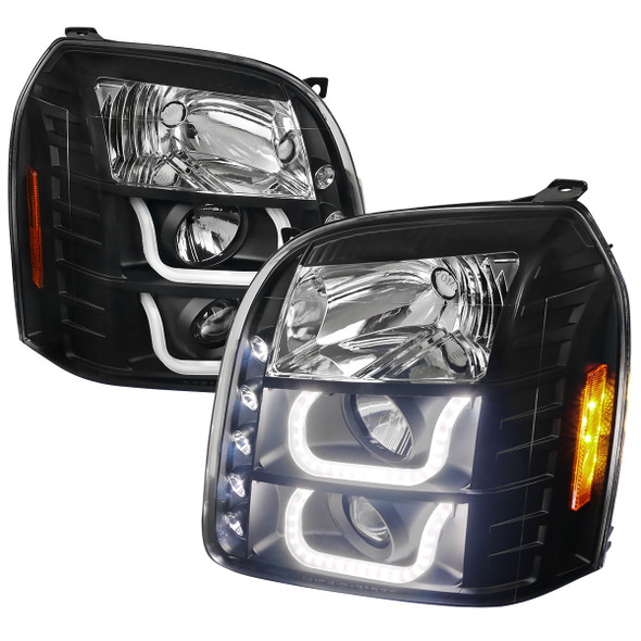 2007-2014 GMC Yukon/Yukon XL 1500/2500 LED U-Bar Projector Headlights (Matte Black Housing/Clear Lens)
