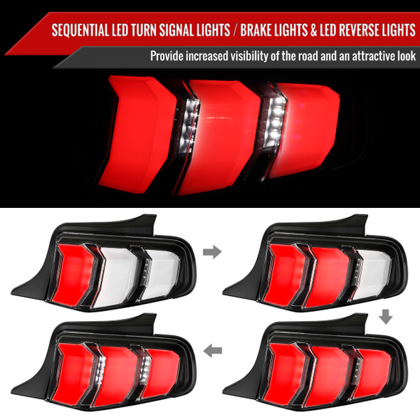 2010-2012 Ford Mustang Sequential LED Tail Lights (Matte Black Housing/Clear Lens)