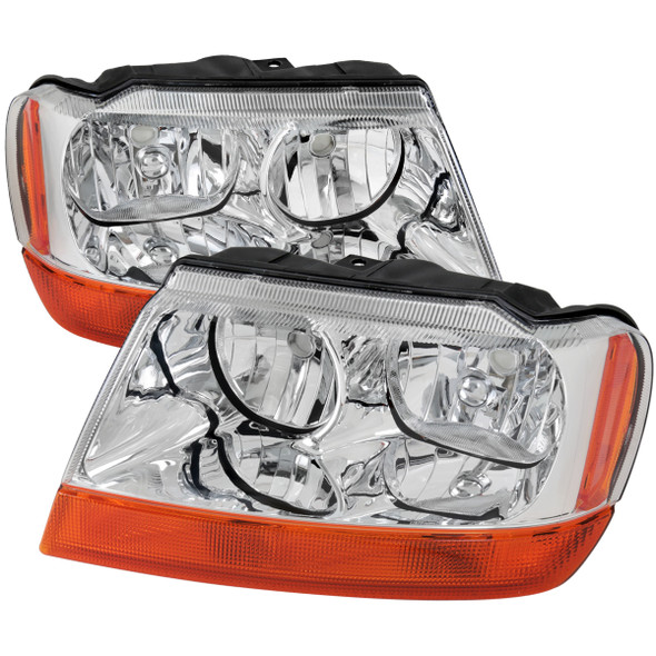 1999-2004 Jeep Grand Cherokee Factory Style Headlights (Chrome Housing/Clear Lens)