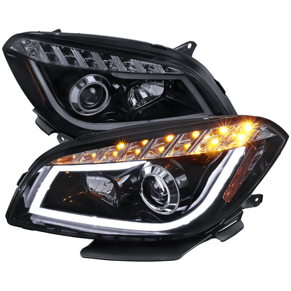 2008-2012 Chevrolet Malibu LS LT LTZ Hybrid LED Bar Projector Headlights w/ LED Turn Signal Lights (Glossy Black Housing/Smoke Lens)