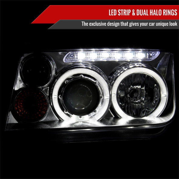 1999-2005 Volkswagen Jetta/Bora Mk4 Dual Halo Projector Headlights w/ LED Light Strip (Chrome Housing/Clear Lens)