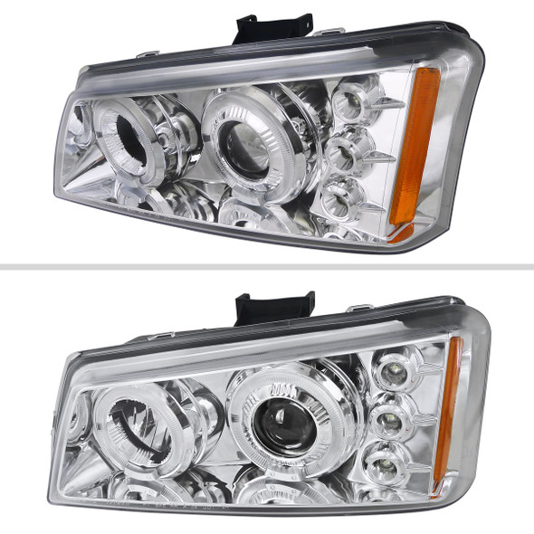 2002-2006 Chevrolet Avalanche/ 2003-2007 Silverado Dual Halo Projector Headlights (Chrome Housing/Clear Lens)