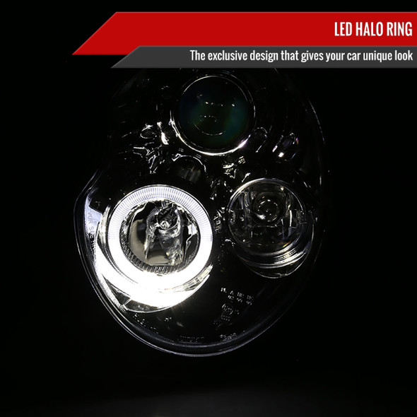 2002-2008 Mini Cooper R50 R53 R52 Single Halo Projector Headlights (Chrome Housing/Clear Lens)