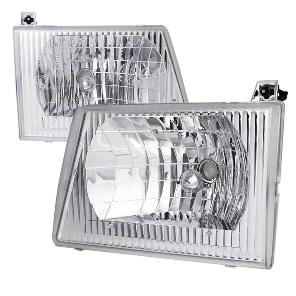 1992-2006 Ford Econoline Factory Style Crystal Headlights (Chrome Housing/Clear Lens)