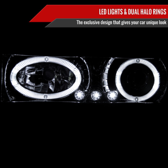 1988-1999 Chevrolet  C/K C10/Blazer/Tahoe/Yukon/Sierra/Silverado Dual Halo Projector Headlights (Chrome Housing/Clear Lens)