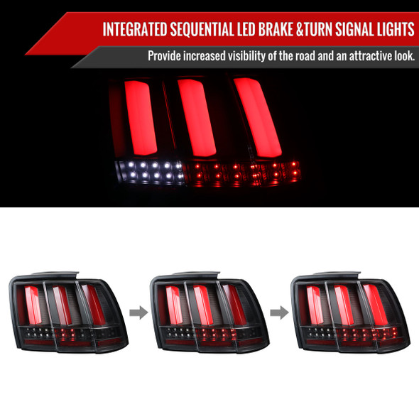 1999-2004 Ford Mustang Sequential LED Tail Lights (Black Housing/Clear Lens)