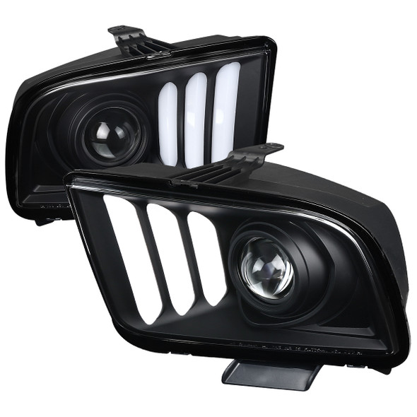 2005-2009 Ford Mustang LED Bar Projector Headlights (Matte Black Housing/Clear Lens)