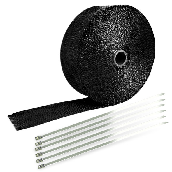 2" 50FT Exhaust Header Fiberglass Heat Wrap w/ Stainless Steel Zip Ties (Black)
