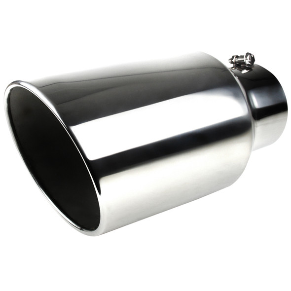 Universal 5" Inlet/8" Outlet Chrome Stainless Steel Bolt-On Angled Exhaust Tip