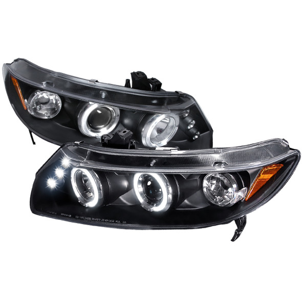 2006-2011 Honda Civic Coupe Dual Halo Projector Headlights (Matte Black Housing/Clear Lens)