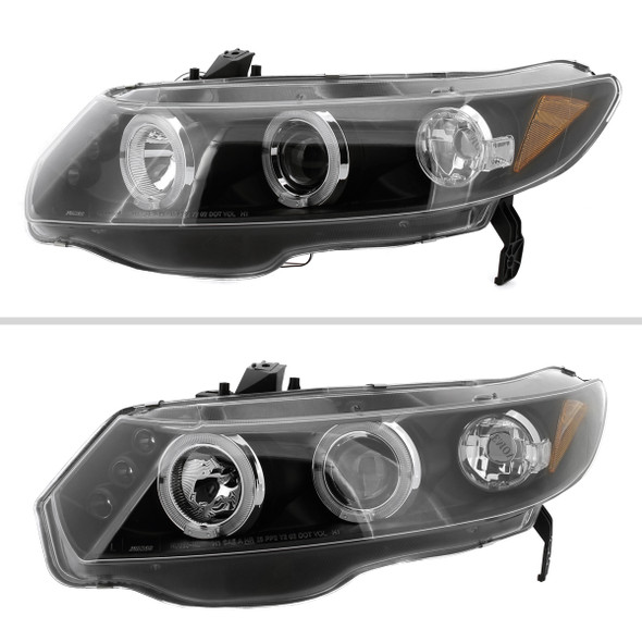 2006-2011 Honda Civic Sedan Dual Halo Projector Headlights (Chrome